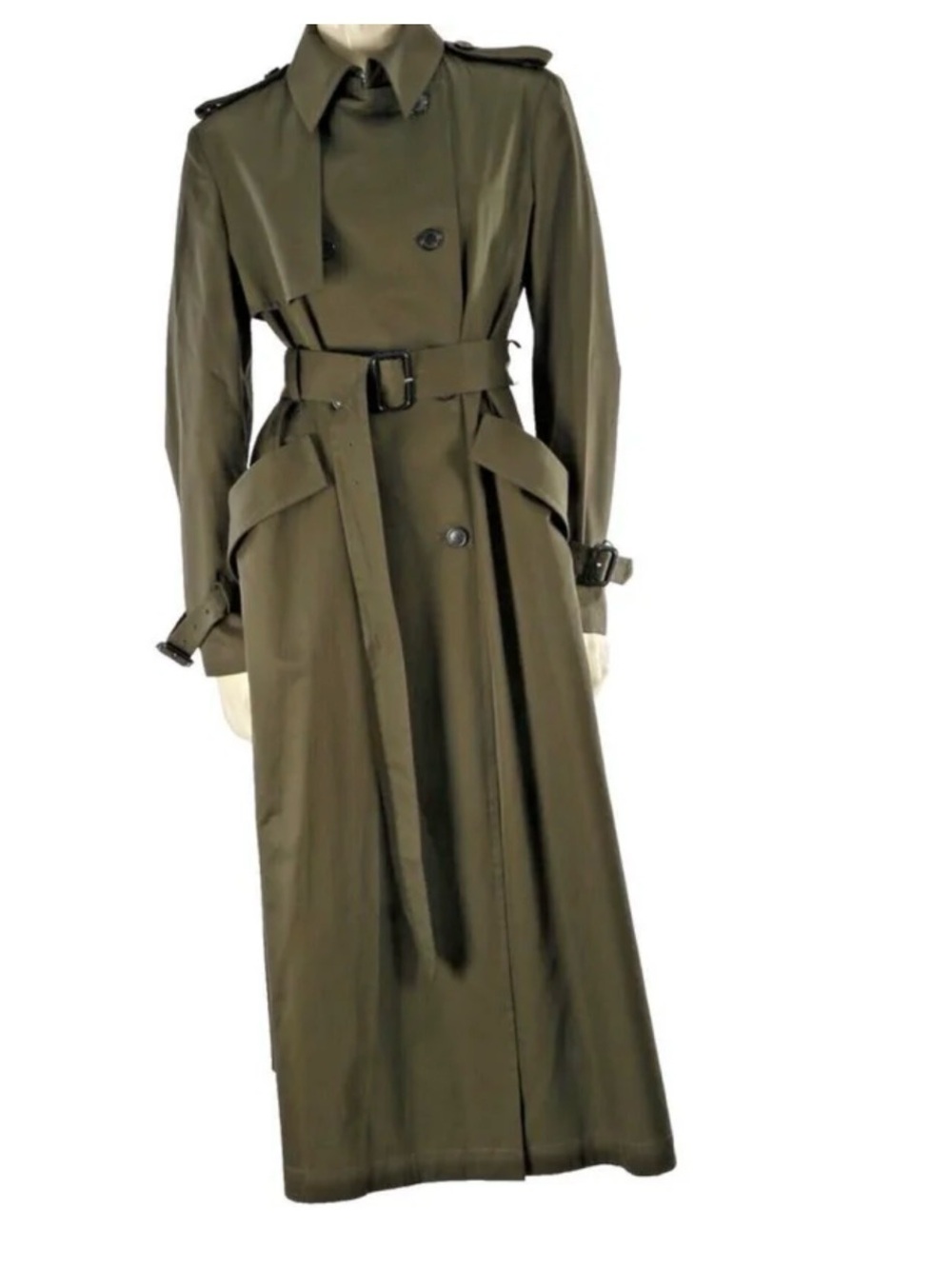 Olive Green Classic Trench Coat with Belt